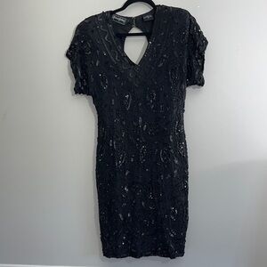 VINTAGE Robert Anthony Black silk beaded dress.  Size 10